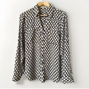 Express Portofino blue with white polka dot button down blouse